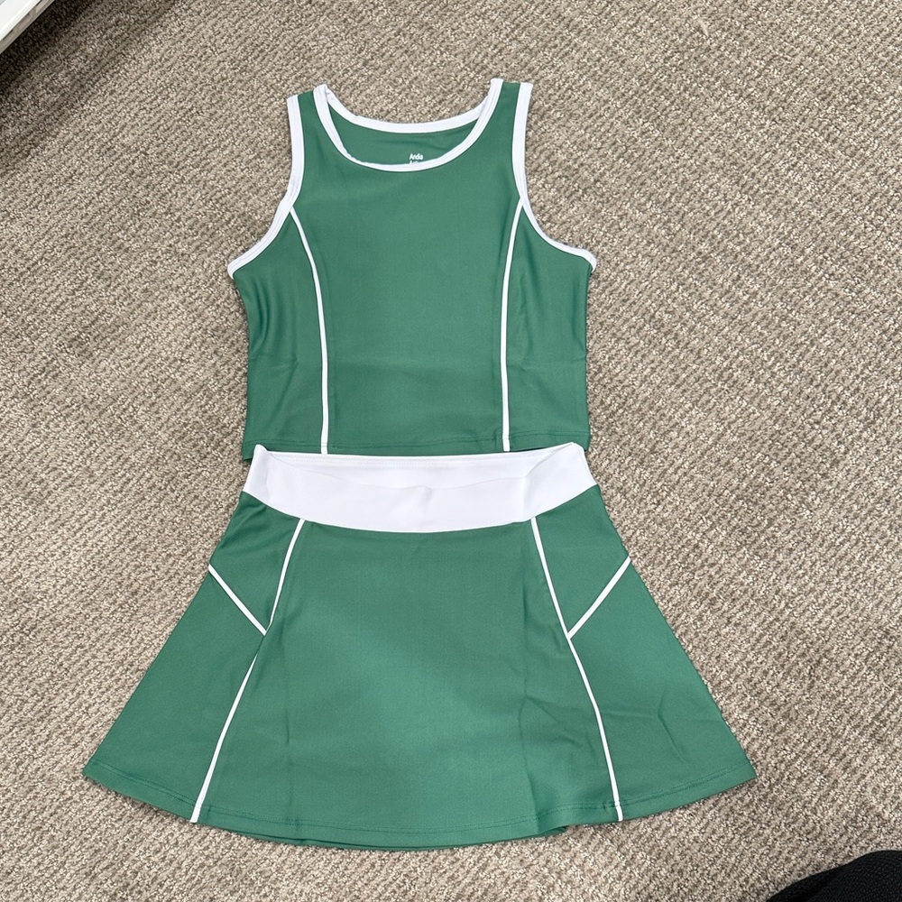 Girls Green Tennis and Golf Skirt and Tank Set